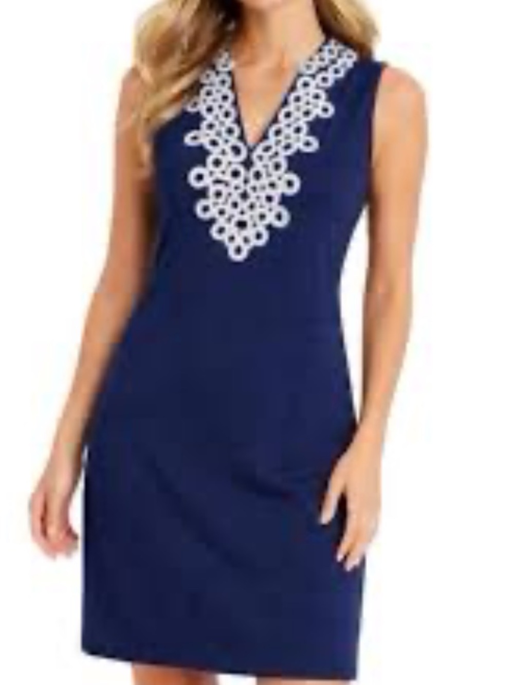Charter Club Navy stretch knit with White embroidered V-Neck size Large